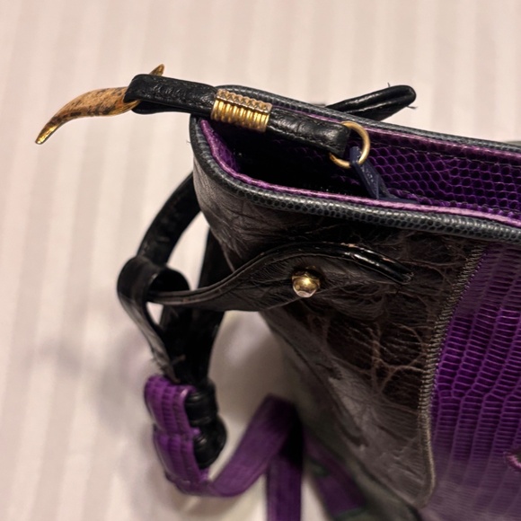 SHARIF Handbag Green Purple & Red Embossed Leather Full Zip - Picture 10 of 14